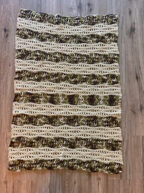 Crocheted Prayer Shawl Hand Made Love and Prayers Lutheran Church Green Brown